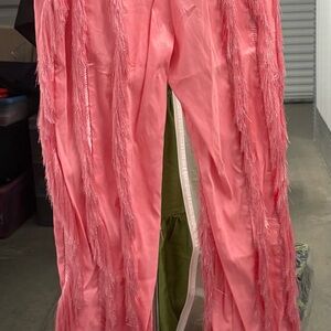 Stylish Pink Fringed Women's Pants